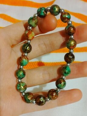 Handmade Glass Bracelet. Nature Green. Size 7''